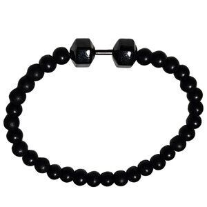 Black Beaded Stretch Bracelet Hexagonal Accents Classic Minimalist Fashion Women